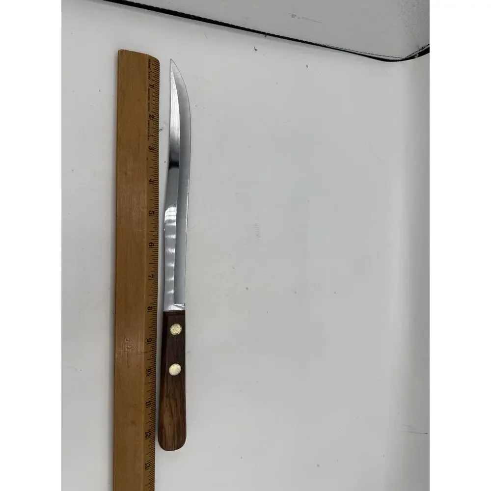 Vintage Flint Hollow Ground Steak Slicer Knife – 10.5” Wood Handle – Made in USA